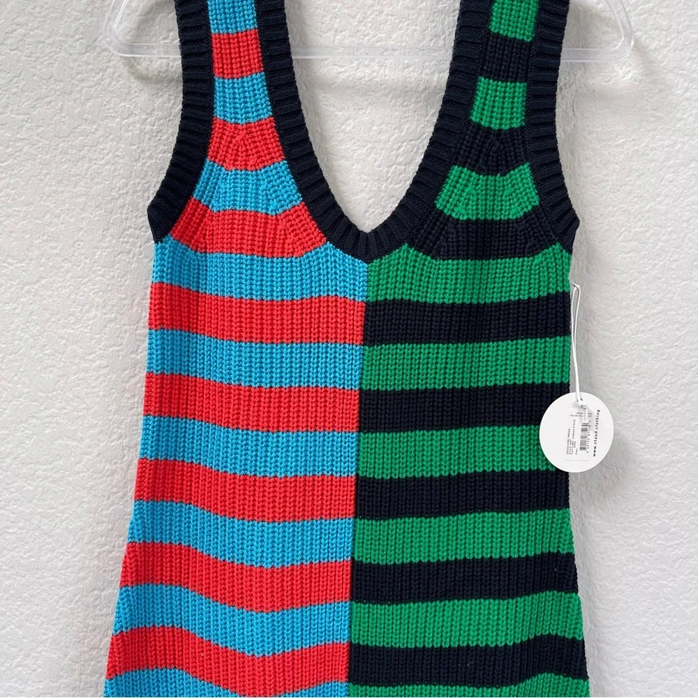 Staud Seashore Dress Cabana Stripe Navy Green Size Large - Picture 4 of 7